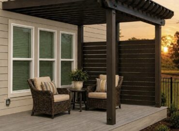 10'X18' Trex deck with a custom pergola with privacy wall.